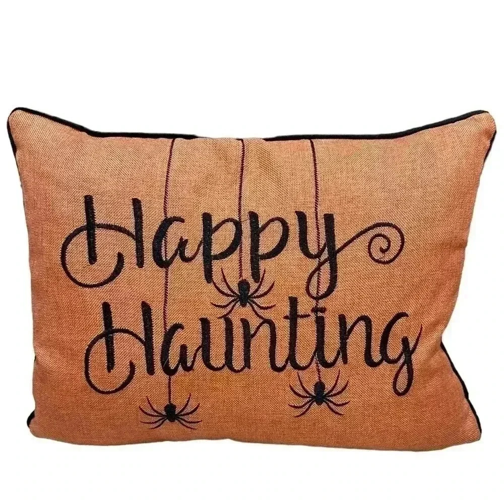 Secret Celebrity Halloween Throw Pillow Happy Haunting 
Spider Orange